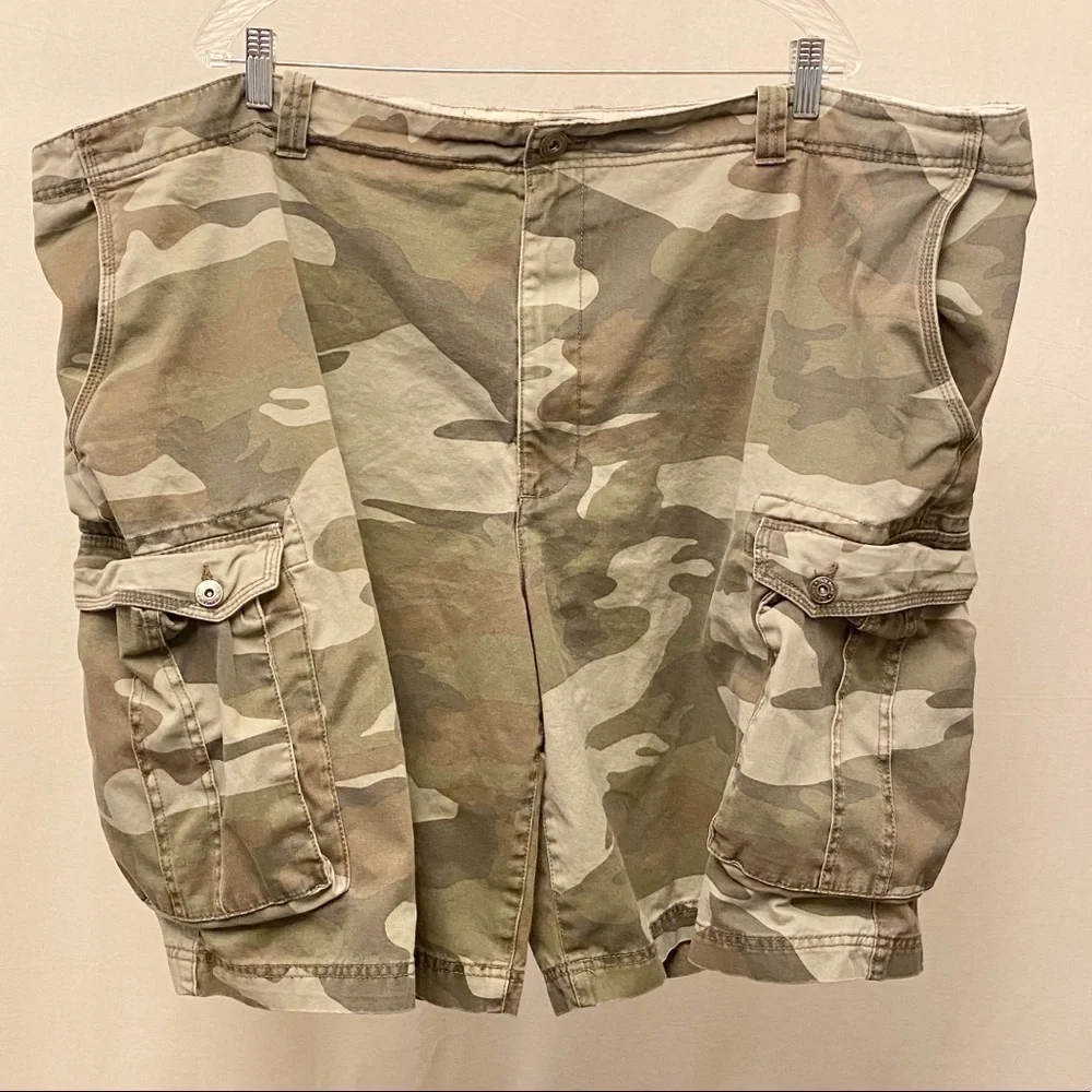 TRUE NATION 54 Camo Green Cargo Shorts, Men’s Big & Tall, Camouflage Army Green